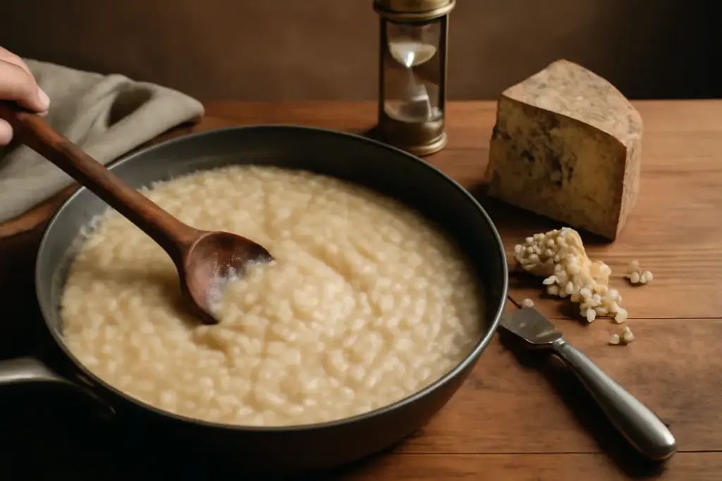 Risotto al castelmagno: il processo lento che sviluppa il sapore intenso e cremoso
