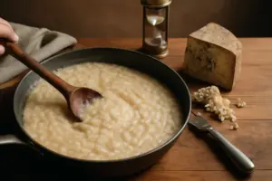 Risotto al castelmagno: il processo lento che sviluppa il sapore intenso e cremoso
