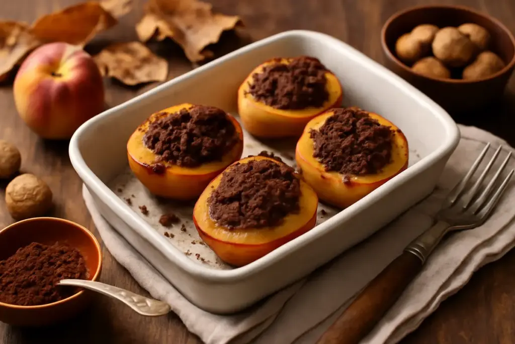 Pesche ripiene con cacao e amaretti: la ricetta dell’autunno che conquista con pochi ingredienti